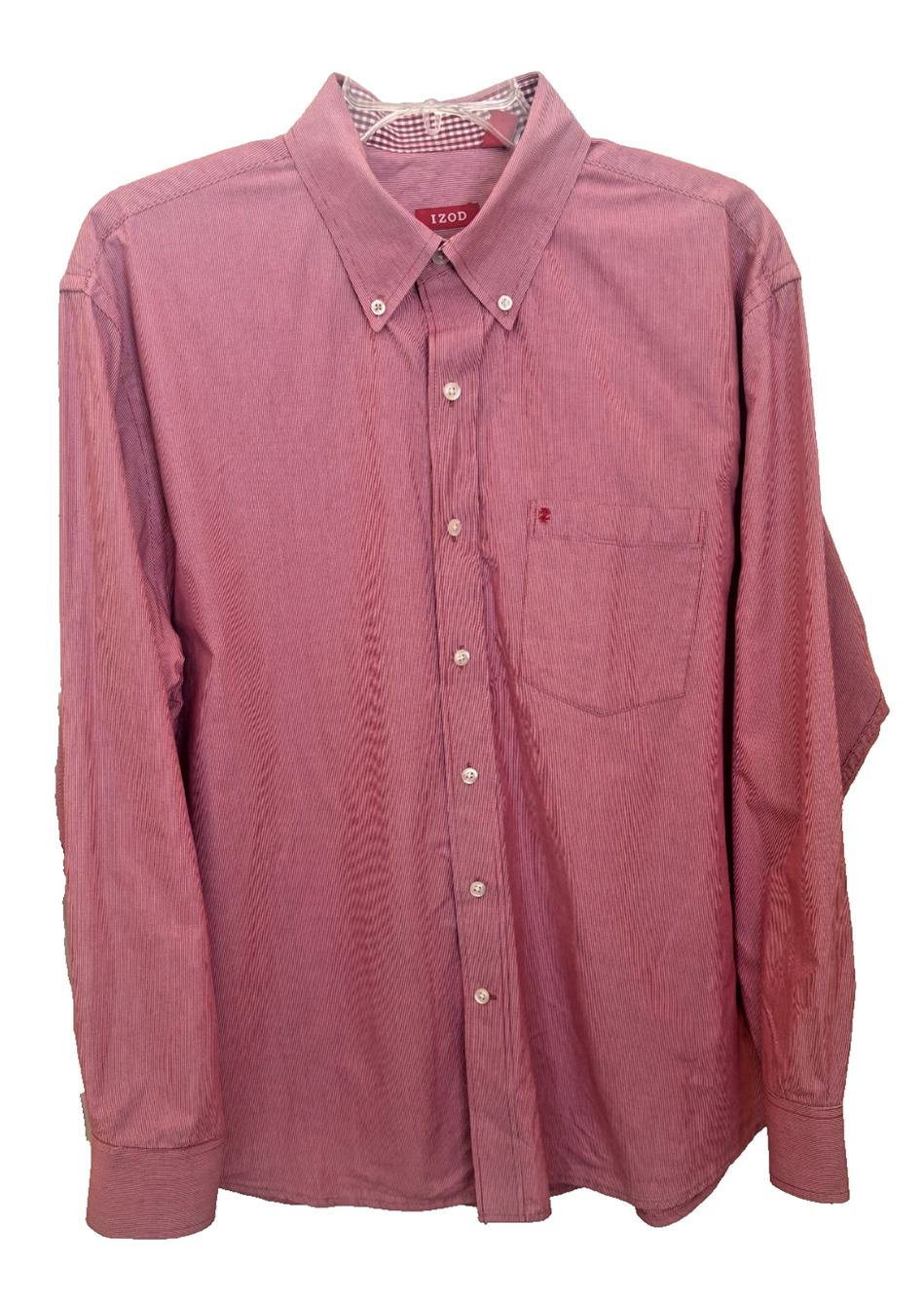IZOD Shirt Mens Large Button-Down Long Sleeve Red Striped